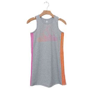 Adidas Tank Dress Youth Girls Size Large 14 Gray Sleeveless Stripes Lightweight
